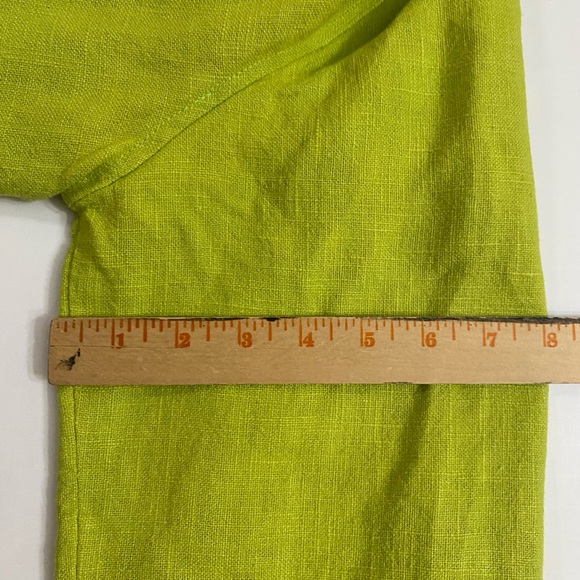 Peacock Ways 100% Linen Blazer Asian Coin Trim Jacket Pockets Lime Green/Black - Picture 6 of 11